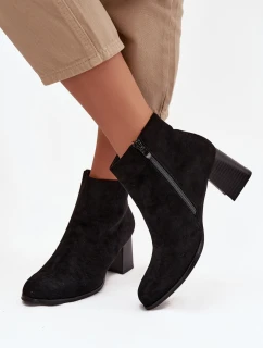 Dámské botky na sloupku z eko semiše – černé Marilou