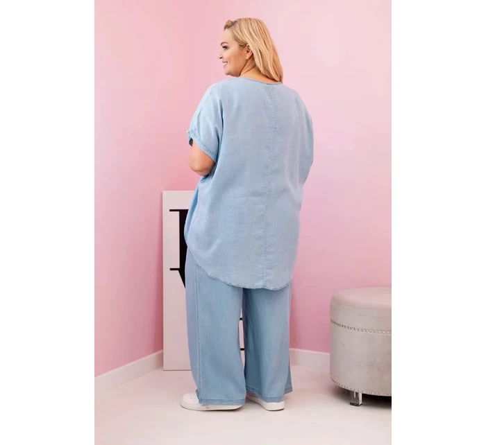 Dámská souprava Plus Size z halenka a kalhoty s vázáním světle model 21142682 - K-Fashion