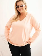 Dámská blůza Plus Size s výstřihem do V a dlouhým rukávem meruňková