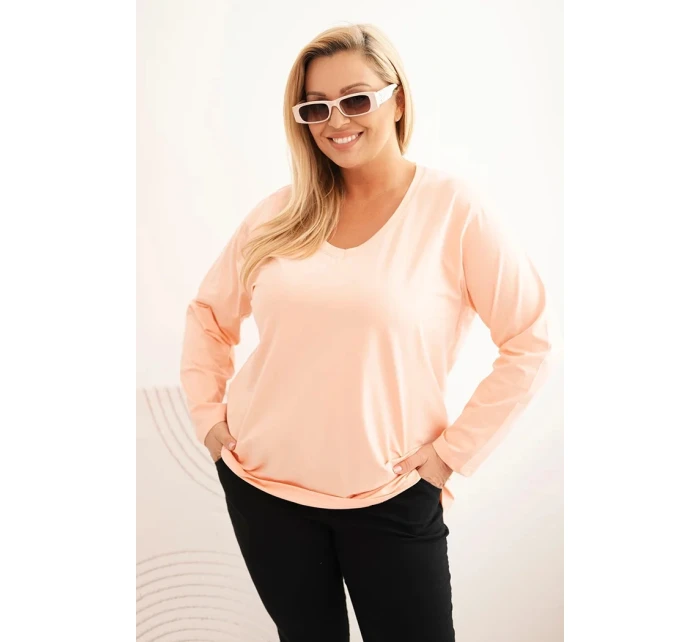 Dámská blůza Plus Size s výstřihem do V a dlouhým rukávem meruňková Dámská blůza Plus Size s výstřihem do V a dlouhým rukávem meruňková
