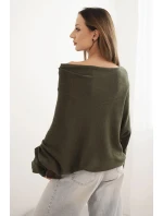 Dámský asymetrický model 21439194 svetr z viskózy khaki - K-Fashion