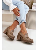 Zazoo 20168 Elegantní dámské polobotky na podpatku z pravé kůže tmavě béžové