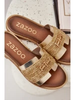 Kožené pantofle s ozdobným detailem a pletením Zazoo 40426 zlaté Kožené pantofle s ozdobným detailem a pletením Zazoo 40426 zlaté