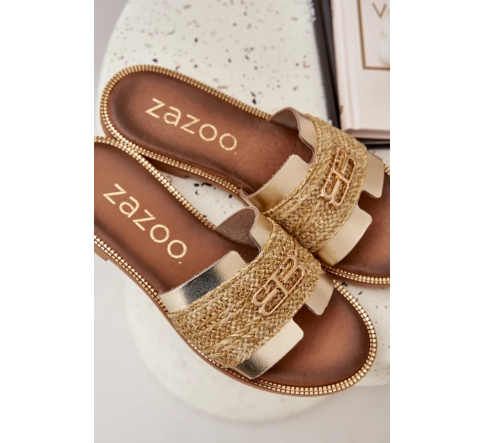 Kožené pantofle s ozdobným detailem a pletením Zazoo 40426 zlaté Kožené pantofle s ozdobným detailem a pletením Zazoo 40426 zlaté
