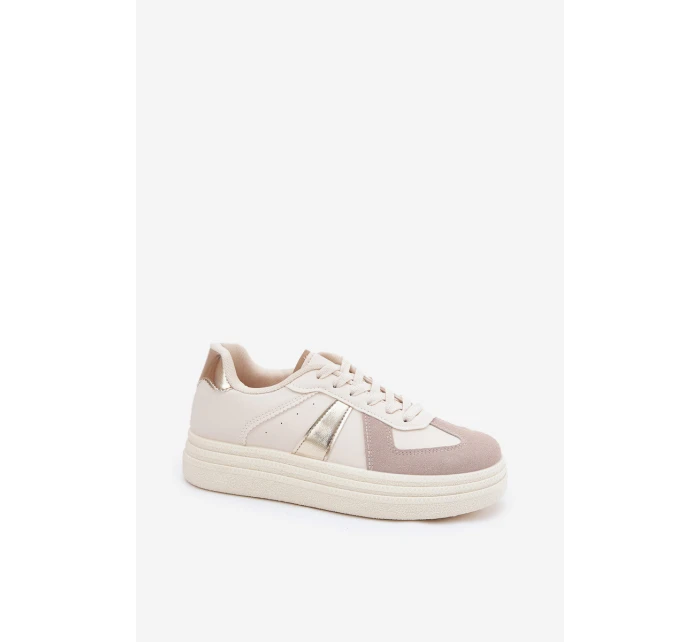 Eko Kožené Tenisky Dámské Na Platformě Béžové model 21688291 - Boto Eko Kožené Tenisky Dámské Na Platformě Béžové model 21688291 - Boto