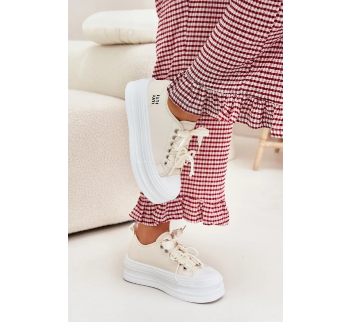 Dámské Tenisky Na Platformě S Dekorativním Šněrováním Béžové model 21701280 - Boto Dámské Tenisky Na Platformě S Dekorativním Šněrováním Béžové model 21701280 - Boto