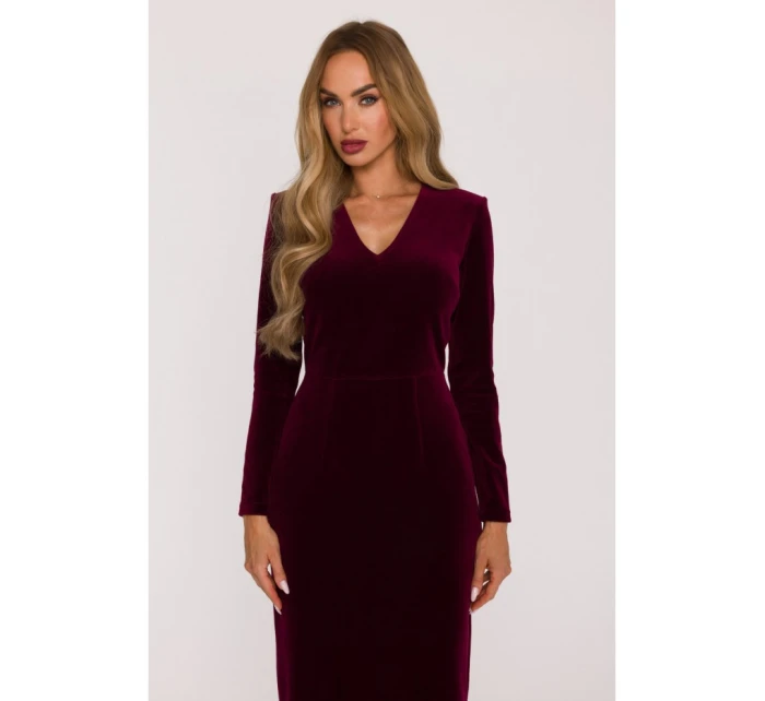 M889 Sametové šaty na tělo - bordó
