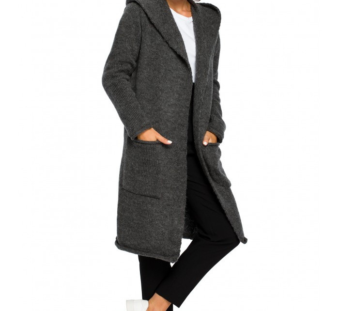 BK016 Dlouhý svetr s kapucí a bočními kapsami - černý