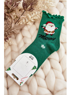 Dámské lesklé vánoční ponožky s Santa Clausem, zelené