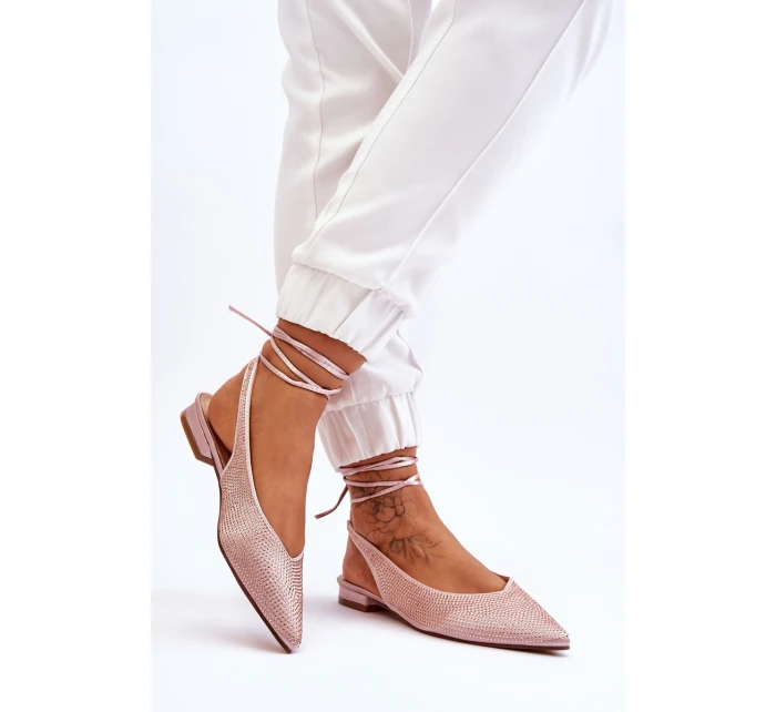 Dámské vázané baleríny s kamínky 6140 Béžová - Diamantique