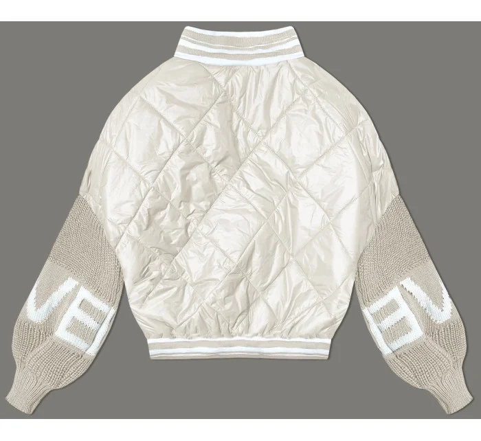 Světle béžová dámská bunda typu "bomber" se rukávy model 19739177 - MADE IN ITALY Světle béžová dámská bunda typu "bomber" se rukávy model 19739177 - MADE IN ITALY