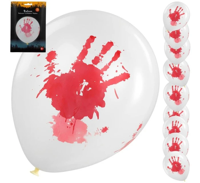 HALLOWEEN DEKORATIVNÍ BALÓN KRVAVÝ OTISK RUKY 10KS