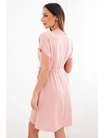 Dámské šaty s krátkým rukávem a zavazováním v pase tmavě pudrově růžové