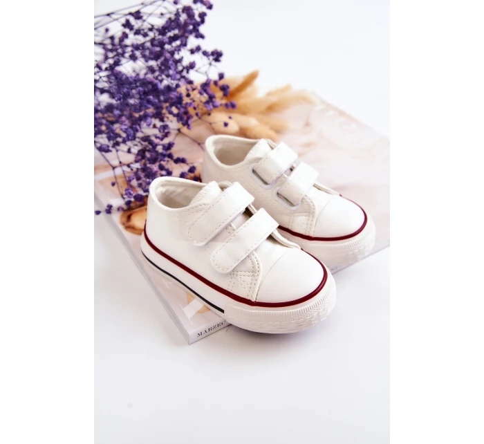 Dětské Kůže tenisky se suchým zipem Bílé Foster