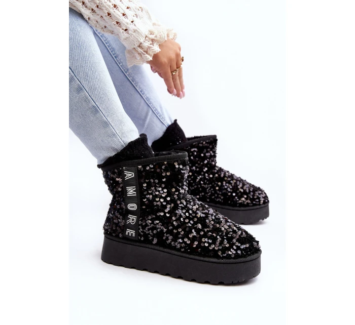 Dámské sněžné boty s platformou zdobenou třpytky černé Silmo Dámské sněžné boty s platformou zdobenou třpytky černé Silmo