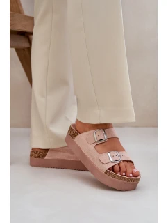 Dámské Pantofle Na Masivní Platformě S Přezkami Růžové Aramia