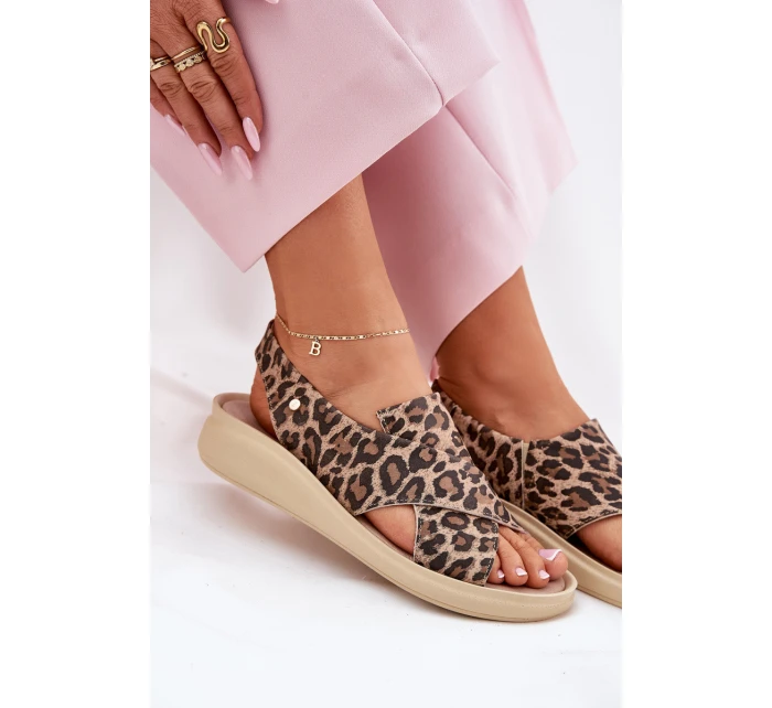 Zazoo 40392 Kožené Sandály Dámské Leopardí Hnědé Zazoo 40392 Kožené Sandály Dámské Leopardí Hnědé