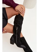 Dámské kožené kozačky na podpatku z přírodního semiše  Černé model 21725199 - Artiker