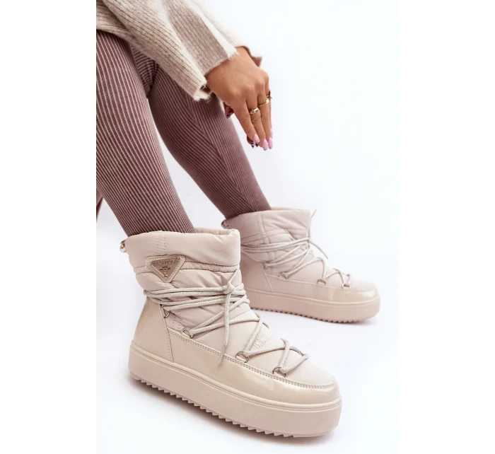 Dámské boty do sněhu na platformě se šněrováním v béžové barvě Dámské boty do sněhu na platformě se šněrováním v béžové barvě