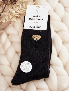 Dámské silné ponožky s medvídkem, černé