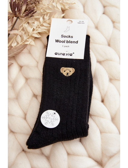 Dámské silné ponožky s medvídkem, černé