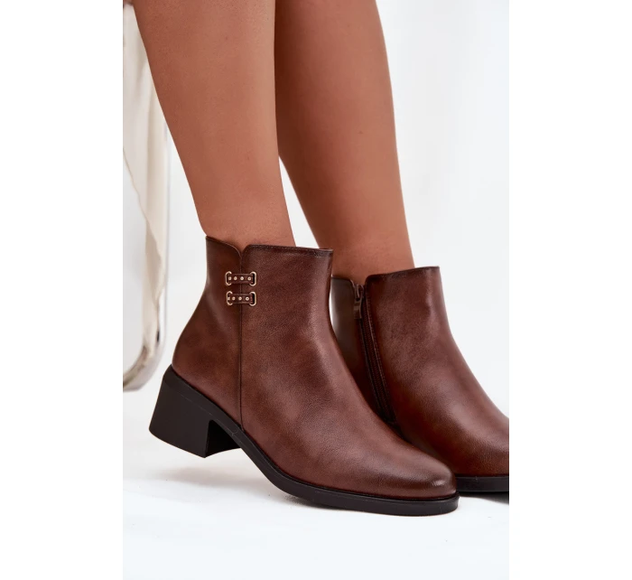 Dámské botky Delmira – hnědé, zateplené, na podpatku typu “klocek”