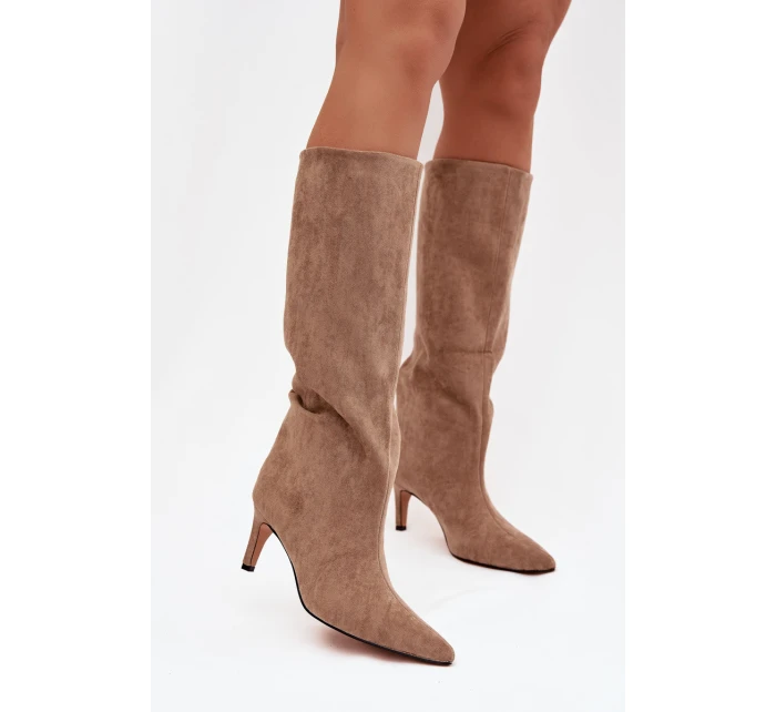 Dámské nazouvací kozačky na jehlovém podpatku Olivienne – béžové Dámské nazouvací kozačky na jehlovém podpatku Olivienne – béžové