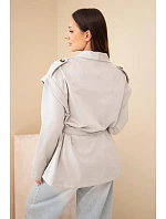 Dámský viskózový kabát s páskem a  fango zelená model 22294710 - K-Fashion