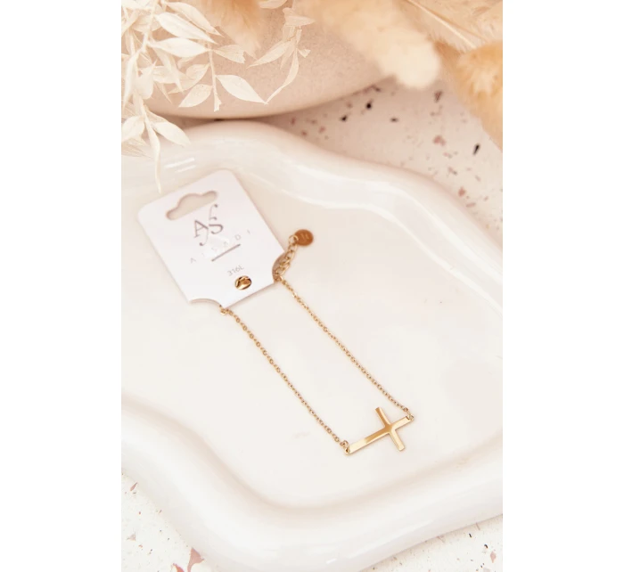 Náramek s křížkem Chirurgická ocel Zlato Náramek s křížkem Chirurgická ocel Zlato