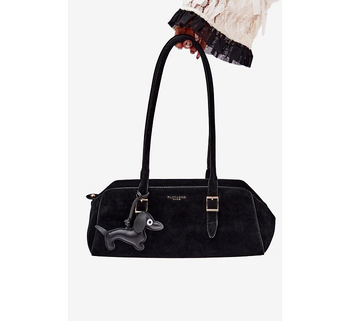 Kabelka z imitace semiše s přívěskem jezevčík černá Noely