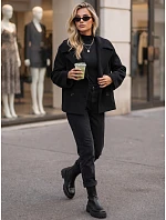 Dámský krátký černý dvouřadý kabát FashionStreet NY0812 Dámský krátký černý dvouřadý kabát FashionStreet NY0812