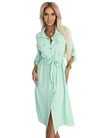 model 22176384 Midi košilka se zlatými knoflíky a vázáním světle mátová - numoco basic