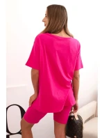 Dámský bavlněný komplet s krátkým rukávem a šortkami fuchsie Dámský bavlněný komplet s krátkým rukávem a šortkami fuchsie