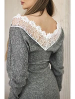 Dámské šaty s 3/4 rukávy a krajkou na zádech khaki