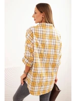 Dámská kostkovaná bavlněná košile s efektem obnošení hořčicová