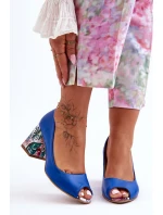 Kožené lodičky s ozdobným podpatkem Lewski Shoes model 21626623 Modré - Boto