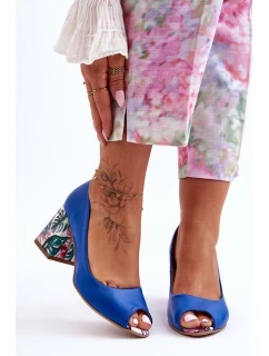 Kožené lodičky s ozdobným podpatkem Lewski Shoes model 21626623 Modré - Boto