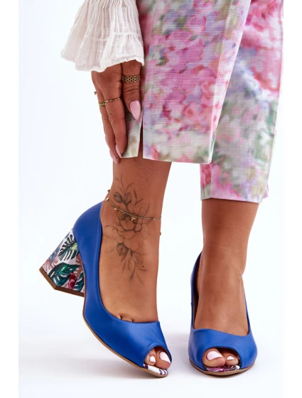 Kožené lodičky s ozdobným podpatkem Lewski Shoes model 21626623 Modré - Boto