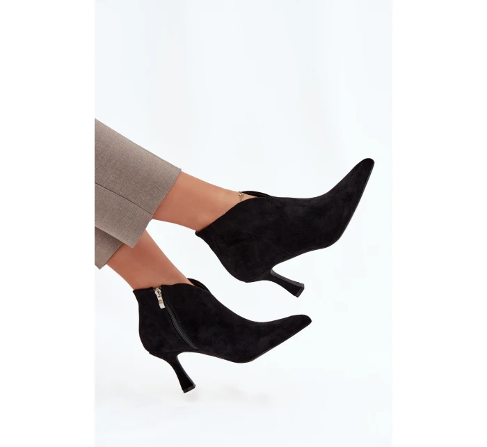 Nízké dámské kotníkové boty na jehlovém podpatku semiš černé model 21709922 - Boto Nízké dámské kotníkové boty na jehlovém podpatku semiš černé model 21709922 - Boto