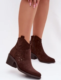 Dámské perforované kotníkové boty boty na podpatku  Čokoládové model 22007407 - S.Barski