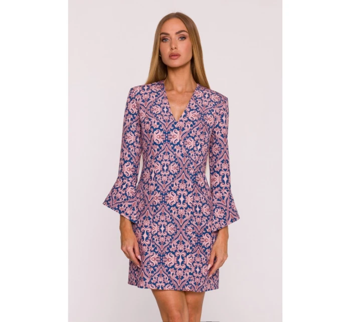 M877 Šaty s potiskem a širokými manžetami - model 3