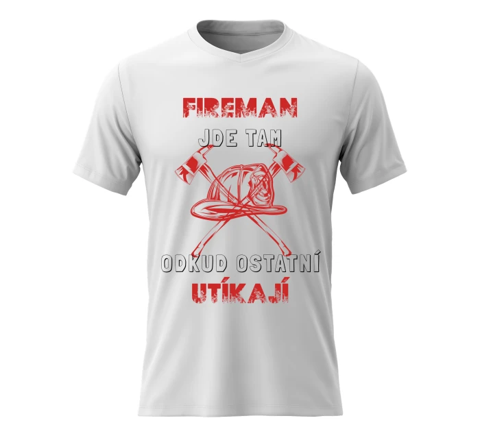Pánské bavlněné tričko s potiskem - HASIČ - bílé