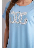 Dámské viskózové šaty s krátkým rukávem a ozdobným potiskem modré