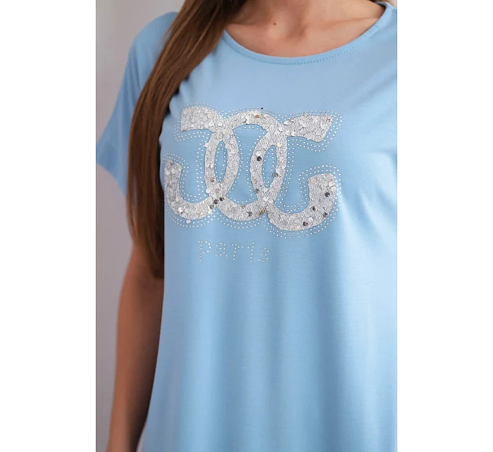 Dámské viskózové šaty s krátkým rukávem a ozdobným potiskem modré