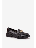 Lakované dámské mokasíny se zlatým ozdobným S Bar ski HY52 539 černé