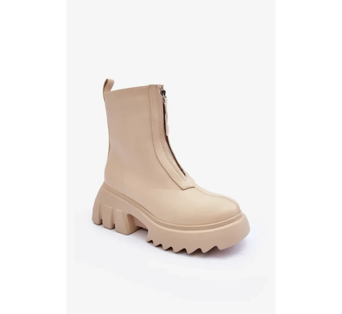 Béžové kotníkové boty Kusma na masivní platformě se zipem Béžové kotníkové boty Kusma na masivní platformě se zipem