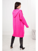 Kardiganový svetr s kapucí, růžový neon