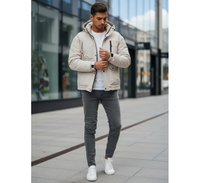 Pánská zimní bunda s kapucí světle béžová FashionStreet TX5109