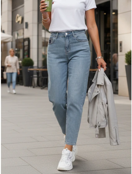 Dámské džíny mom fit s vysokým pasem modré FashionStreet UY2861