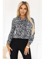 halenka s dlouhým rukávem a zavazováním vpředu černobílý vzor model 21308733 - numoco halenka s dlouhým rukávem a zavazováním vpředu černobílý vzor model 21308733 - numoco